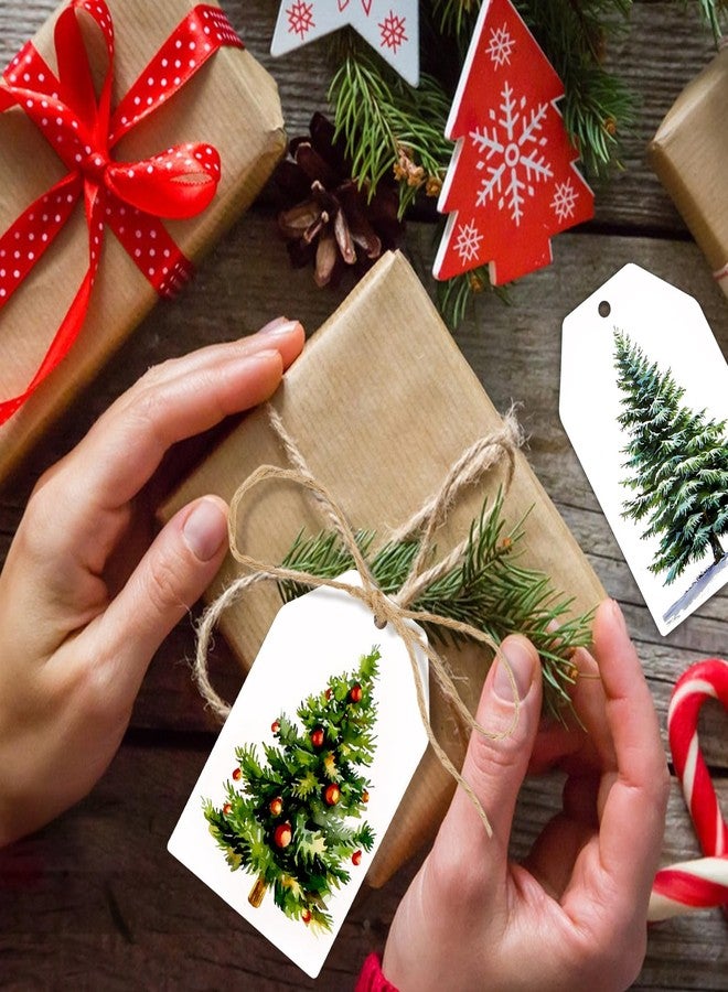 Konsait Christmas Tree Gift Tags, 60 Pack Watercolor Christmas Tree Tags with String, Winter Xmas Holiday Wrapping Accessories DIY Crafts - Image 5